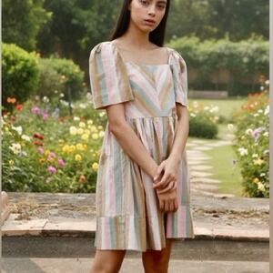 MIRTH Anguilla Rainbow Stripe Cotton Boho Dress Sz‎ S